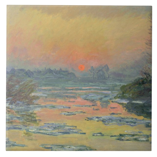 Sunset on the River Seine in Winter (Claude Monet) Ceramic Tile (Front)
