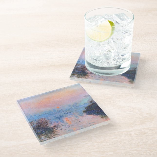 Sunset on the Seine Claude Monet   Glass Coaster (Angled)