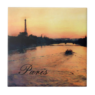 Sunset on the Seine in Paris, France Tile