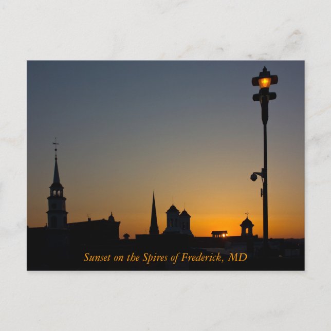 Sunset on the Spires of Frederick Maryland Postcard (Front)