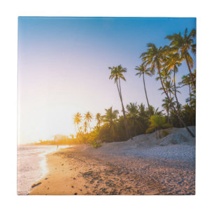 Sunset on Tropical Beach   Dominican Republic Ceramic Tile