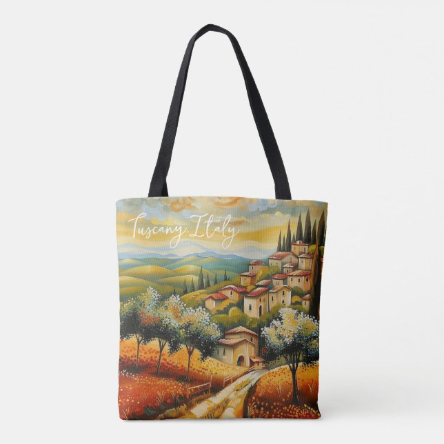 Sunset on Tuscany Valley Painting Italy Travel Tote Bag (Back)