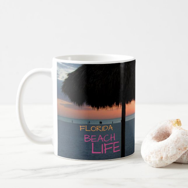 Sunset on White Sand Florida Beach Coffee Mug (With Donut)