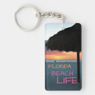 Sunset on White Sand Florida Beach Key Ring