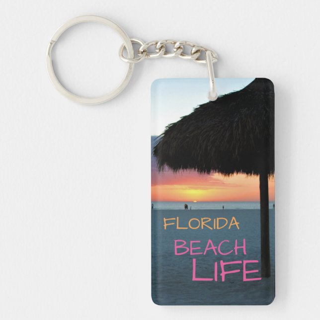 Sunset on White Sand Florida Beach Key Ring (Front)