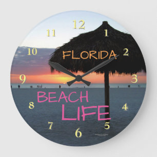 Sunset on White Sand Florida Beach Large Clock