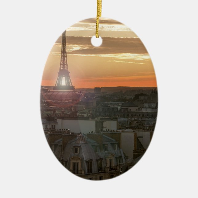 Sunset one the Eiffel tower, Paris, France Ceramic Tree Decoration (Front)
