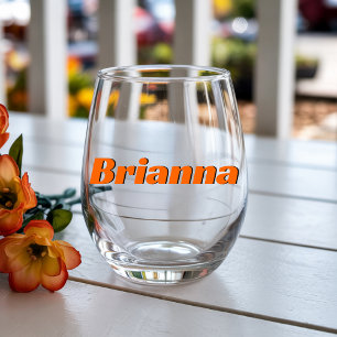 Sunset Orange 3D Modern Elegant Name  Stemless Wine Glass