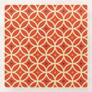 Sunset Orange and White Curve Pattern Retro Glass Coaster