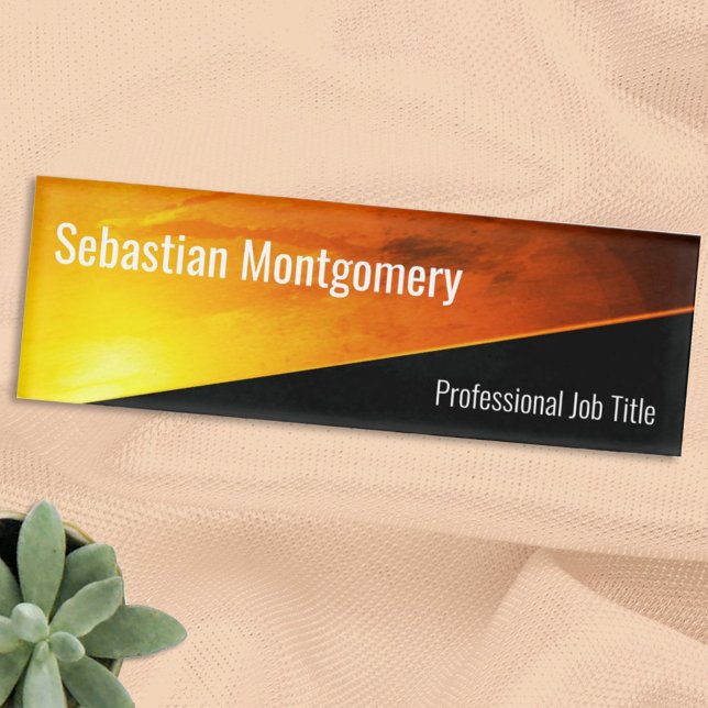 Sunset Orange Art Geometric Professional Name Tag (Creator Uploaded)