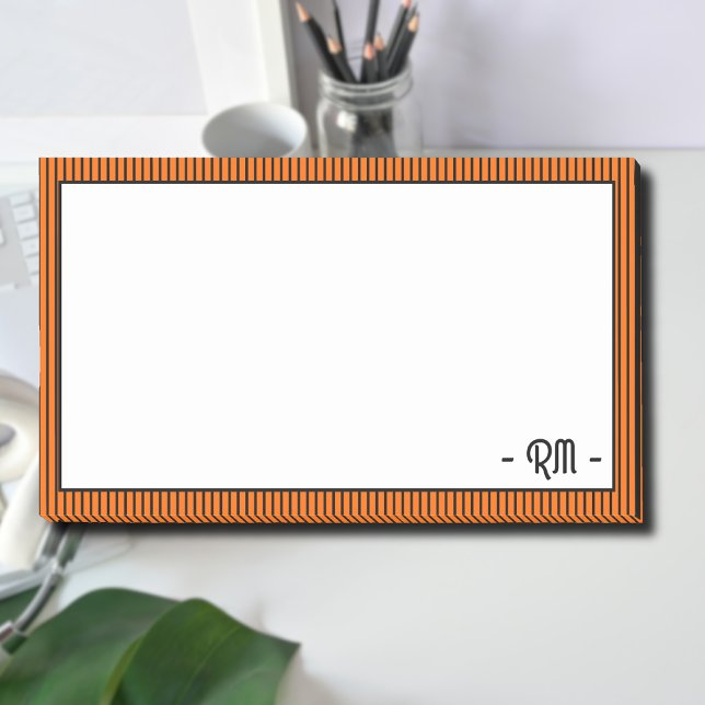 Sunset Orange Black Striped Border | Monogram  Post-it Notes (Creator Uploaded)