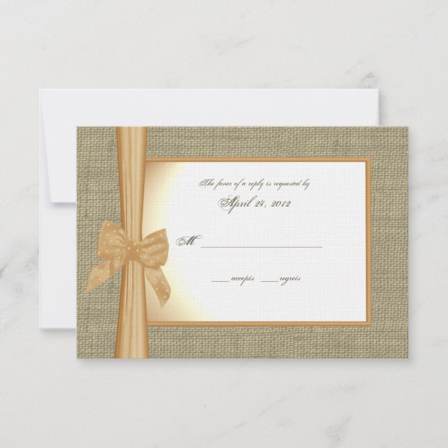 Sunset Orange Burlap and Bow Response Card (Front)