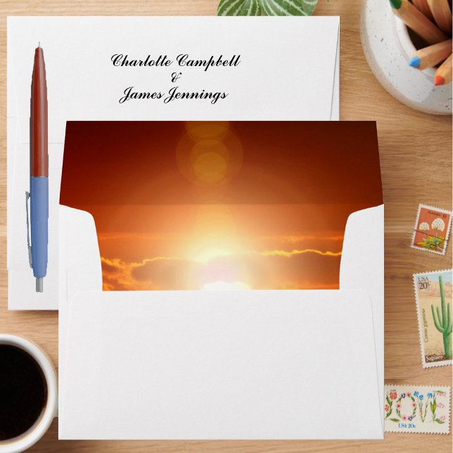 Sunset Orange Golden Sky Sea Gold Inside Flap Envelope (Creator Uploaded)