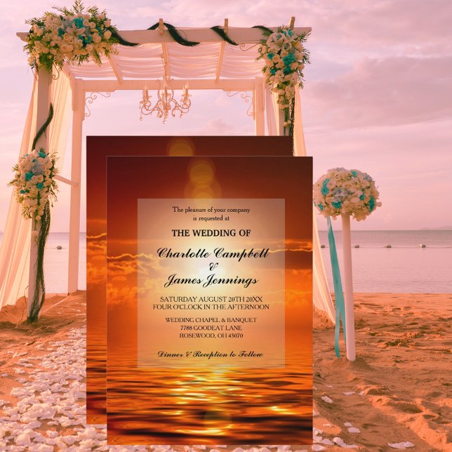 Sunset Orange Golden Sky Sea Gold Wedding Invite (Sunset Orange Golden Sky Sea Gold Wedding Invite)