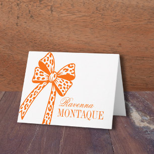 Sunset Orange Leopard Bow Handwritten Name Party Note Card
