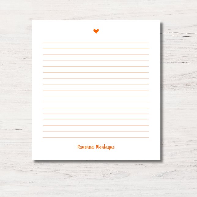 Sunset Orange Little Heart Handwritten Name Lined Notepad (Creator Uploaded)