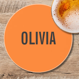 Sunset Orange Modern Name   Trendy Minimalist  Coaster