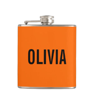 Sunset Orange Modern Name   Trendy Minimalist  Hip Flask