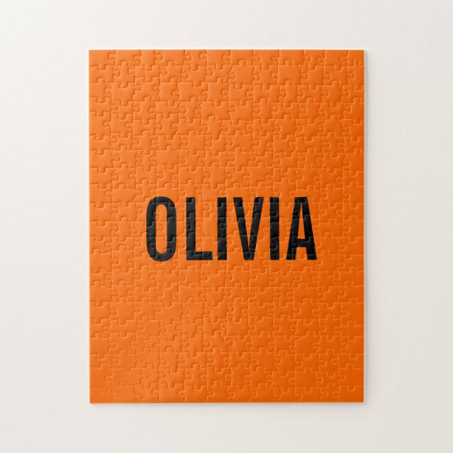 Sunset Orange Modern Name | Trendy Minimalist  Jigsaw Puzzle (Vertical)
