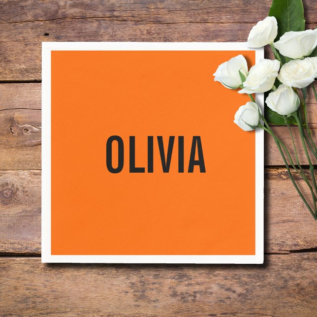 Sunset Orange Modern Name | Trendy Minimalist  Napkin (Creator Uploaded)