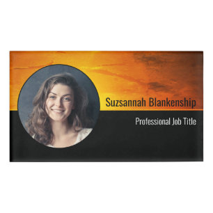 Sunset Orange Professional Custom Photo Name Tag
