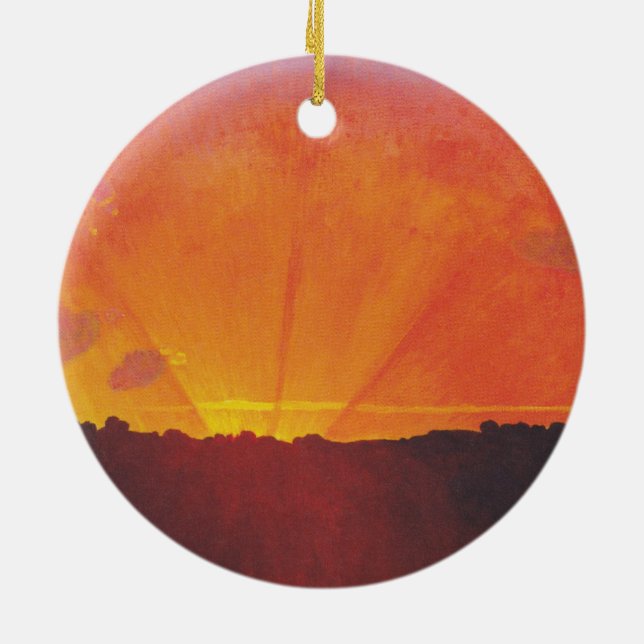 Sunset, Orange Sky (by Félix Vallotton) Ceramic Ornament (Back)
