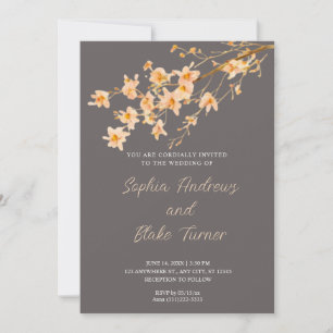 Sunset Orange Wildflowers Simple Grey Wedding Invitation