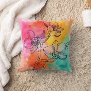 Sunset Orchid Watercolor Throw Pillow