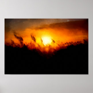 Sunset over a cornfield | Impressionism Painting Poster