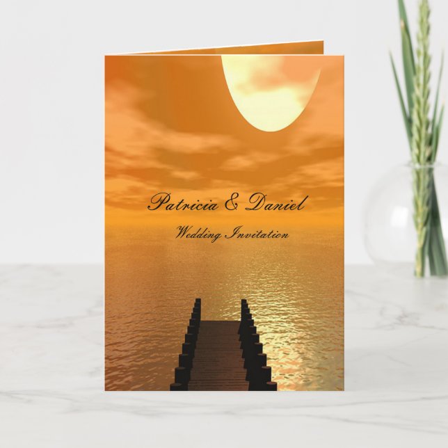 Sunset over A Dock Wedding Invitation (Front)