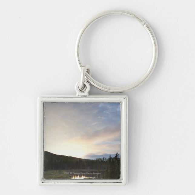Sunset Over A Misty Pond Key Ring (Front)