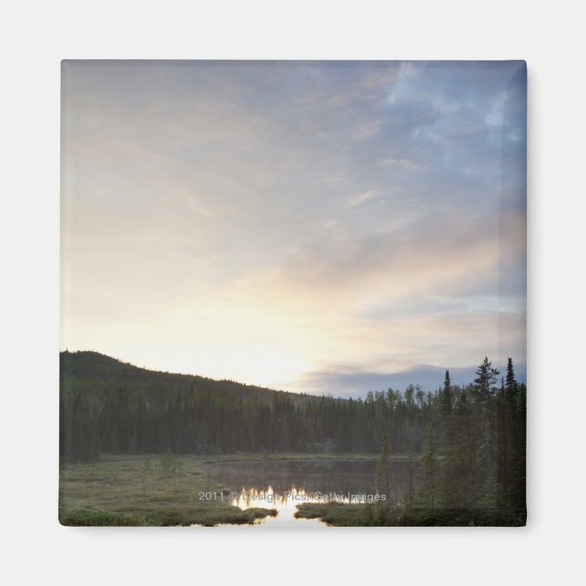 Sunset Over A Misty Pond Magnet (Front)