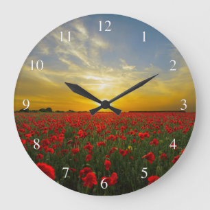 Sunset Over A Red Poppy Field Small Numbers Large Clock