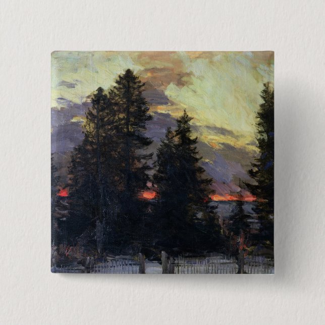 Sunset over a Winter Landscape, c.1902 15 Cm Square Badge (Front)