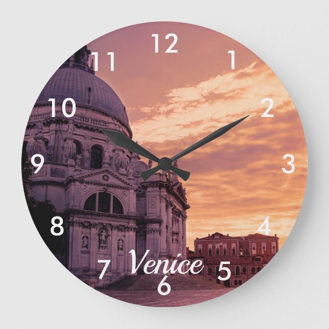 Sunset over Basilica in Venice Large Clock (Front)