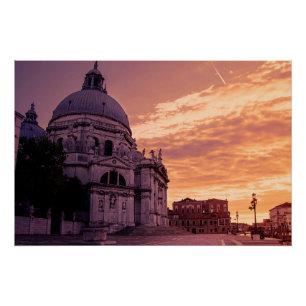 Sunset over Basilica in Venice Poster