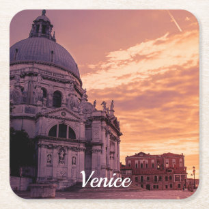 Sunset over Basilica in Venice Square Paper Coaster