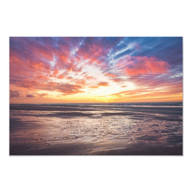 Sunset over beach and sea photo print (Front)