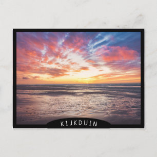 Sunset over beach and sea postcard