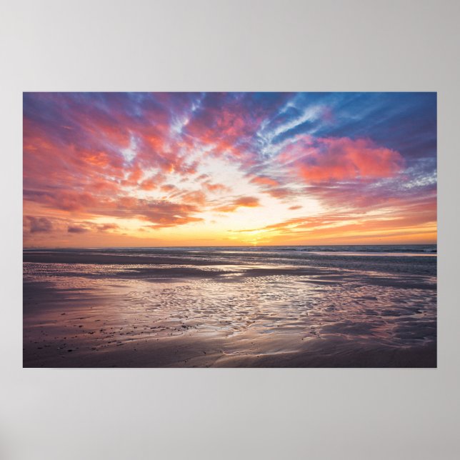 Sunset over beach and sea poster (Front)