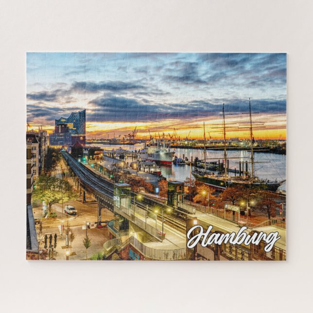 Sunset Over Beautiful Hamburg, Germany Jigsaw Puzzle (Horizontal)