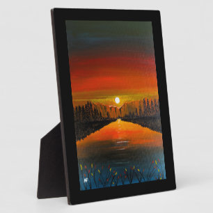 Sunset over Canyon Lake Painting by Alfred Fox Plaque