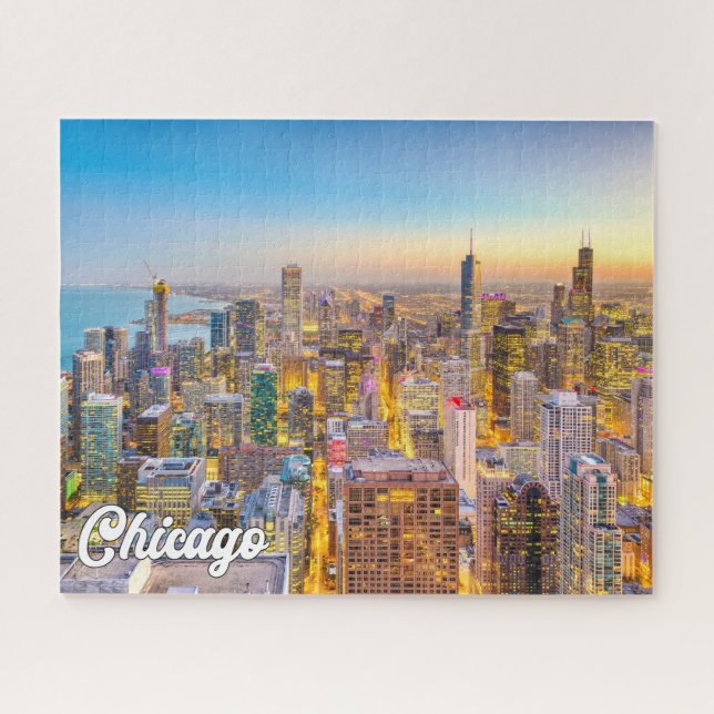 Sunset Over Chicago, Illinois, United States Jigsaw Puzzle (Horizontal)