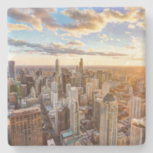 Sunset Over Chicago Stone Coaster