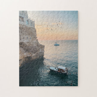 Sunset over Cliffside in Polignano a Mare, Italy Jigsaw Puzzle