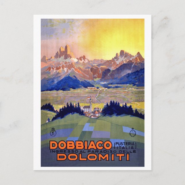 Sunset over Dobbiacho, Dolomites mountains, Italy Postcard (Front)