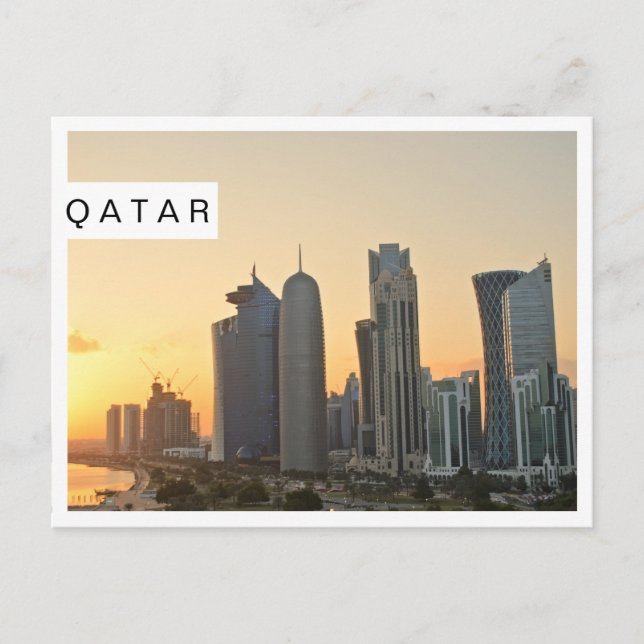 Sunset over Doha, Qatar white frame postcard (Front)
