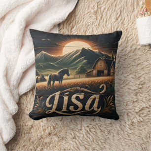 Sunset Over Farm With Horse and Barns in Mountains Cushion