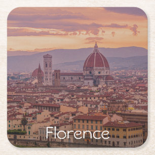 Sunset over Florence, Italy Square Paper Coaster
