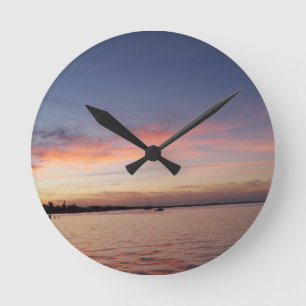 Sunset over Florida Bay, Key Largo FL Round Clock